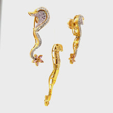 18K Two Tone Gold Pendant Earring Seahorse Set with Natural Diamond & Pink Sapphire Jewelry
