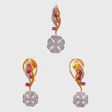 18K Two Tone Gold Pendant Earring Set With Natural Diamond & Pink Tourmaline October Gemstone Jewellery