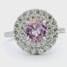 18K White Gold Natural Diamond & Pink Sapphire Halo Ring