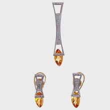 18K Gold Pendant Earring Set with Natural Diamond & Fancy Citrine Birthstone Jewelry