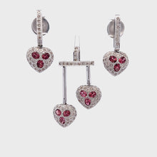 18K White Gold Pendant Earring Heart Set with Natural Diamond & Pink Tourmaline Love Jewelry