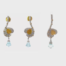 18K Two Tone Gold Pendant Earring Set With Natural Diamond & Blue Topaz Drop Heart Jewelry