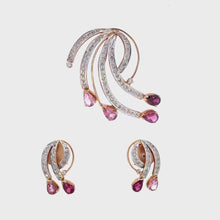 18K Yellow White Gold Pendant Earring Set with Natural Diamond & Pink Tourmaline Jewellery