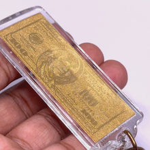 24K Gold Foil Laser 100 Dollar Engraved Keychain in Wealth & Prosperity Souvenir Gift