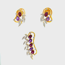 18K Yellow White Gold Pendant Earring Set with Natural Diamond & Amethyst/Rhodolite Jewellery