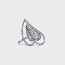 18K White Gold Ring Natural Diamond Long Heart Love Channel Set Anillo