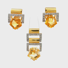 18K Two Tone Gold Pendant Earring Set With Natural Diamond & Citrine Birthstone Jewelry