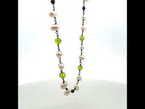 Pearl Peridot Gemstone Elegant Station Style Necklace