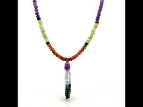 Blue Tourmaline Natural, Tsavorite, Aqua, Peridot, Citrine, and Amethyst Necklace
