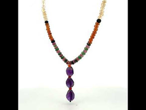 Tanzanite Natural, Spessartite, Black Tourmaline, Aqua, Citrine, Tsavorite, and Amethyst Necklace