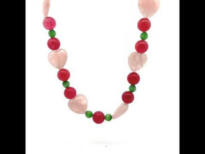 Natural Rose Quartz Jade with Glass Ball Handmade Necklace