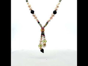 Natural Multi Tourmaline Pearl Citrine Peridot Beads Crafted Tassel Necklace