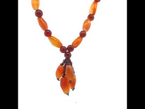 Natural Carnelian Balloon & Garnet Gemstone 15.5 inch Necklace Jewelry