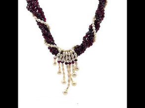Natural Garnet Rondelle Facet Beads 4mm & Pearl Twisted Layered Gemstone Necklace