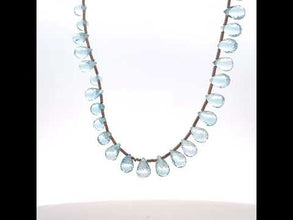 Blue Topaz Station Long Necklace Drop Briolette Cut Top Sky Blue Handmade Natural Gemstone Jewelry