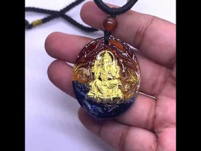 Gold 24K Hallmarked Lord Ganesh Pendant Necklace – Auspicious Temple Jewellery for Protection & Blessings - Vibrant Glazed Finish with Sacred Black Thread Divine Gift for Luck & Prosperity