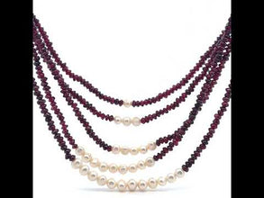 Natural Garnet Rondelle Facet Beads & Pearl Multi Layered Gemstone Necklace