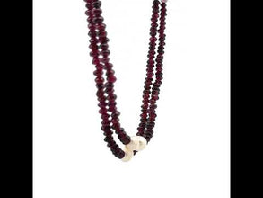 Natural Garnet Tyre & Plain Pearl Duo Strand Gemstone Necklace