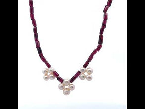 Natural Garnet with Pearl Plain Round Gemstone Necklace
