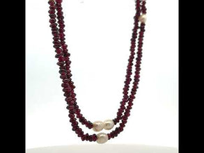 Natural Garnet Tyre & Plain Pearl Two Strand Gemstone Necklace