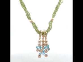 Natural Peridot with Blue Topaz Drops & Pearl Gemstone Necklace