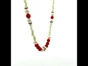 Natural Peridot Coral Ball with Pearl Ball Semi Precious Gemstone Necklace