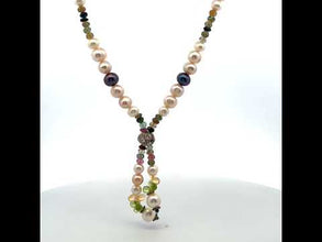 Natural Multi Tourmaline Pearl Peridot Citrine Handmade Necklace