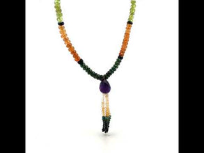 Citrine Natural, Peridot, Amethyst, Spessartite, Tsavorite, and Black Tourmaline Necklace