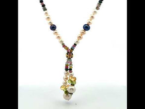 Natural Multi Tourmaline Pearl Citrine Peridot Birthstone Tassel Necklace Jewelry