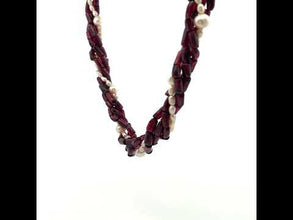 Natural Garnet Tube & Plain Pearl Twisted Gemstone Necklace