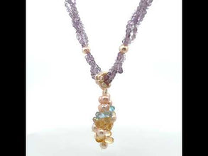 Natural Amethyst Citrine Swiss Blue Topaz Pearl Gemstone Handmade Necklace