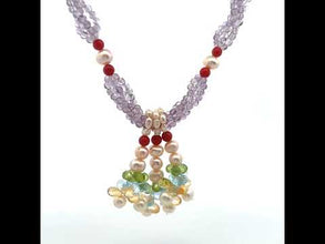 Natural Amethyst Pearl Coral Citrine Peridot Swiss Blue Topaz Gemstone Necklace