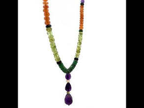 Spessartite Garnet Natural, Peridot, Tsavorite, Black Tourmaline, and Amethyst Necklace