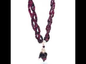 Natural Garnet Tube Mani Shape with Plain Pearl Gemstone Necklace
