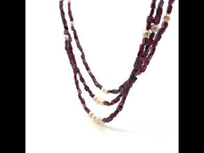 Natural Garnet Chobra 6mm & Pearl Layered Gemstone Necklace