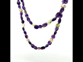 Natural Amethyst Peridot Citrine Tourmaline Pearl Layered Semiprecious Necklace