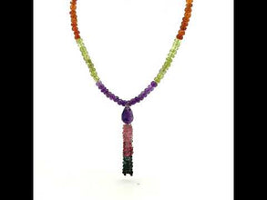 Spessartite Natural, Peridot, Amethyst, Pink, and Black Tourmaline Necklace