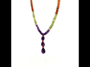 Mix Semiprecious Natural, Peridot, Amethyst, and Spessartite Garnet Gemstone Necklace