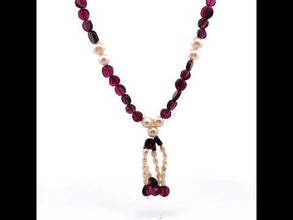Natural Garnet Button & Pearl Plain Gemstone Necklace