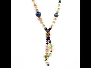 Natural Multi Tourmaline & Pearl Citrine Peridot Birthstone Tassel Necklace