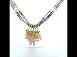 Natural Multi Tourmaline Citrine Peridot Pearl Handmade Gemstone Necklace