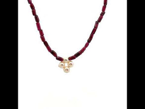 Natural Garnet Tube & Button Pearl Gemstone Necklace
