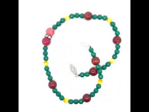Natural Carnelian Jade Gemstone & Glass Facet Ball Handmade Necklace