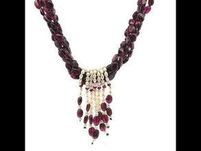 Natural Garnet Mani & Pearl Rice Twisted Gemstone Necklace