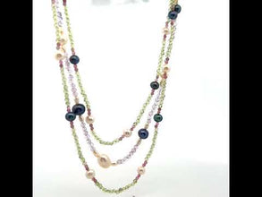 Natural Peridot, Amethyst, Pink Tourmaline Ball Pearl Gemstone Necklace Jewelry