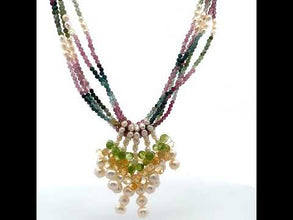 Natural Multi Tourmaline Pearl Citrine Peridot Gemstone Tasseled Handmade Necklace