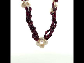Natural Garnet Balloon & Plain Pearl Three Strand Gemstone Necklace