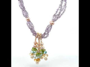 Natural Amethyst Citrine Swiss Blue Topaz Peridot Pearl Gemstone Necklace