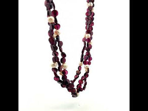 Natural Garnet Button & Pearl Twisted Gemstone Necklace