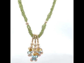 Natural Peridot Blue Topaz Citrine Smooth Pearls Gemstone Necklace